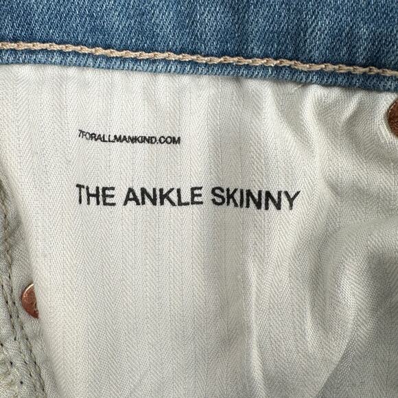 7 For All Mankind The Ankle Skinny Light Blue Mid Rise Raw Hem Jeans Womens 27 - Picture 5 of 11
